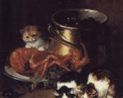 Kittens with Mussels and a Lobster - 阿尔弗雷德·阿瑟·布鲁内尔·德·纽维尔